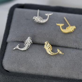 Mermaid Stud Earrings In Sterling Silver, 3 of 11