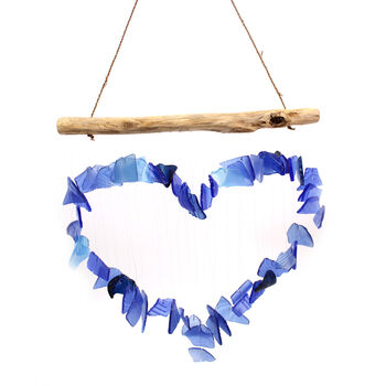 Love Heart Recycled Glass Driftwood Blue, 4 of 6