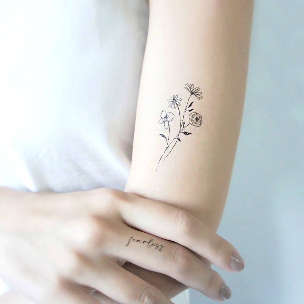 Black Flowers Two Temporary Tattoo By PAPERSELF 