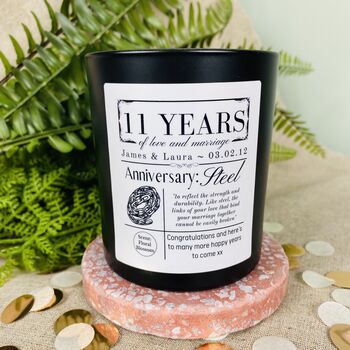 Personalised 11th Steel Anniversary Meaning Candle, 2 of 11