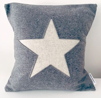 Light Grey Handmade Wool Cushion With Star, 2 of 4