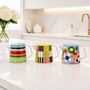 Porcelain Striped Tea Pot With Filter And Matching Mugs, thumbnail 1 of 9