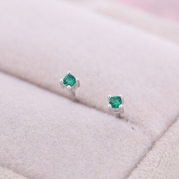 Sterling Silver Extra Tiny Sterling Silver Emerald Green Cz Stud Earrings, 2 of 12