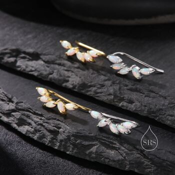 White Opal Marquise Cluster Crawler Earrings, 5 of 10