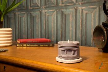 Engine Piston Candle: Oriental Bliss Man Cave Candle, Car Engine Part Moulded Scented Candle. Handmade UK By Glowsmith, 3 of 4