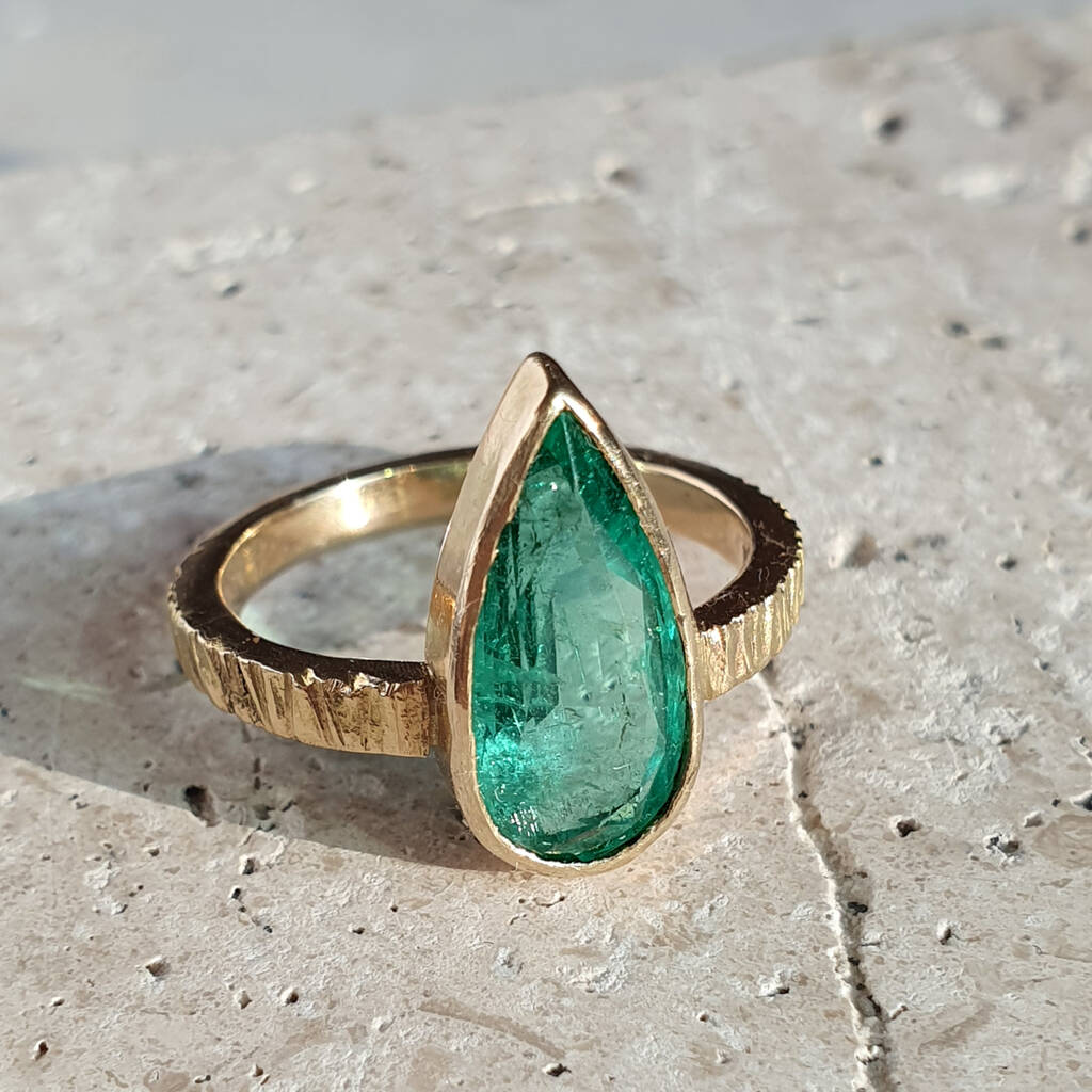 18ct Gold Sunrays Drop Emerald Ring By Marina Mura Jewellery ...