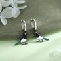Sterling Silver Magpie Enamel Huggie Hoop Earrings, thumbnail 2 of 9