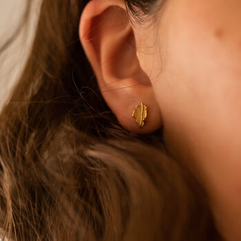 Tiny 14 K Gold Leaf Stud Earrings, 4 of 6