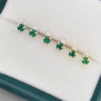 Sterling Silver Emerald Green Cz Stud Earrings, 4 of 12