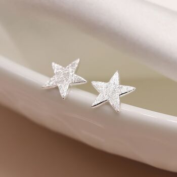 Sterling Silver Textured Star Stud Earrings, 2 of 10