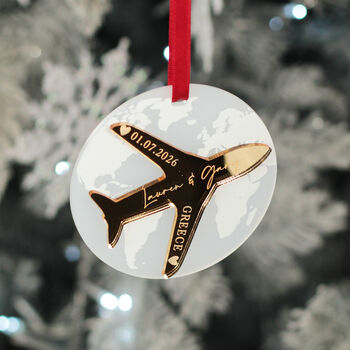 Destination Wedding World Map And Aeroplane Christmas Decoration, 2 of 6