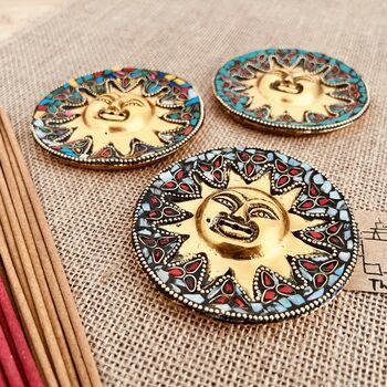 Smiling Gold Sun Incense Stick Holder Ash Catcher, 7 of 12