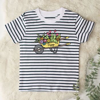 Personalised Spring Wheel Barrow Kids Striped T Shirt, 2 of 2