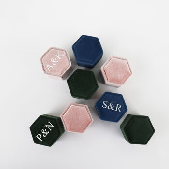 Hexagonal Personalised Velvet Wedding Ring Box, 5 of 7