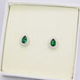 Teardrop Emerald Green 925 Sterling Silver Pave Stud Earrings, thumbnail 1 of 4