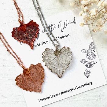 Cottonwood Real Leaf Necklace Small Size, Heart Shaped Natural Leaf, Mothers Day Gift Idea, 6 of 11