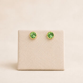 7mm Gold Plated Sterling Silver Peridot Cz Stud Earrings, 4 of 7