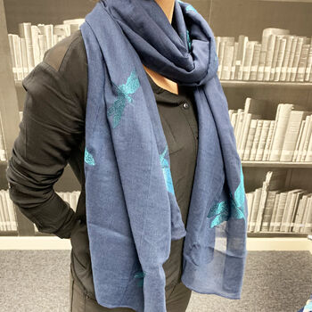 Personalised Message Navy Dragon Fly Scarf, 6 of 6