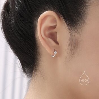 Tiny Cz Moon And Star Huggie Hoop Earrings, 9 of 12