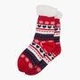 Women's Long Slipper Socks Grip Sole Fair Isle Navy Red, thumbnail 3 of 3