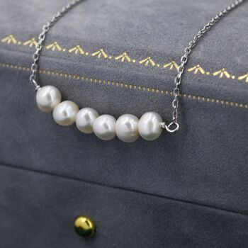 Sterling Silver Genuine Freshwater Pearl Bar Pendant Necklace, 5 of 11