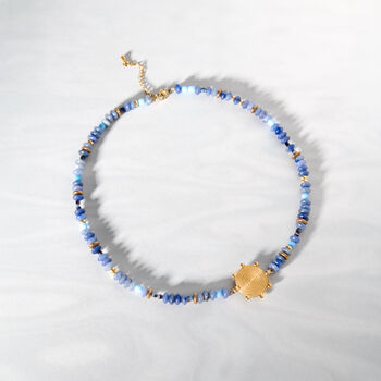 Blue Gemstone Bead And Gold Swirl Necklace, 2 of 4