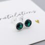 Sterling Silver May Emerald Birthstone Stud Earrings, thumbnail 2 of 7