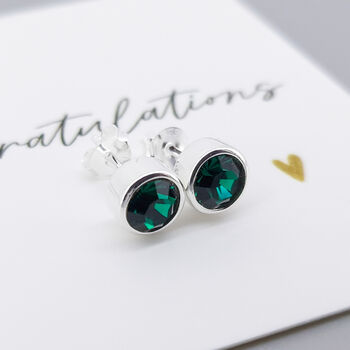 Sterling Silver May Emerald Birthstone Stud Earrings, 2 of 7