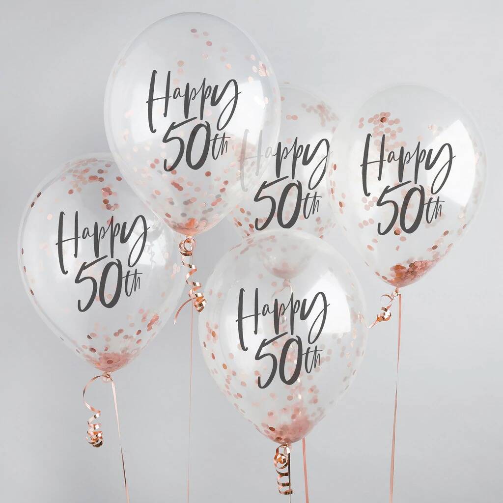 Five Rose Gold 'Happy 50th' Birthday Confetti Balloons, 1 of 2