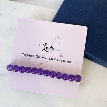 Leo Rose Quartz Amethyst Crystal Beaded Bracelet Gift, 2 of 4