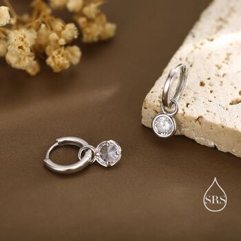 Sterling Silver April Birthstone Cz Crystal Drop Hoop Earrings, 7 of 11