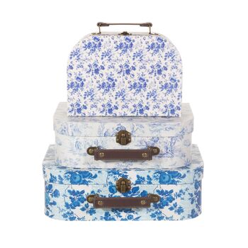 Blue And White Floral Set Of Three Mini Suitcases, 3 of 6