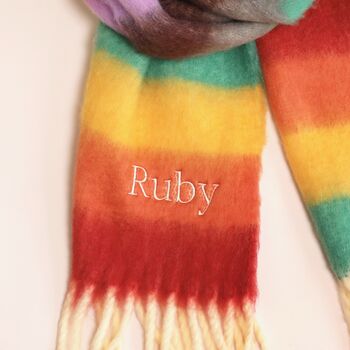 Personalised Rainbow Stripe Winter Scarf, 2 of 5