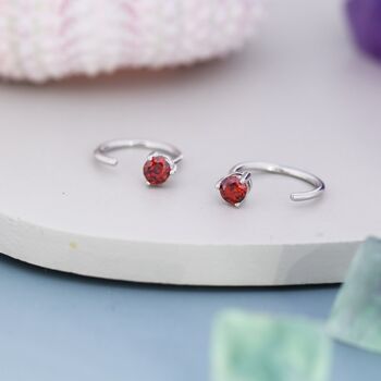 Tiny Garnet Red Cz Huggie Hoop Earrings, 6 of 10