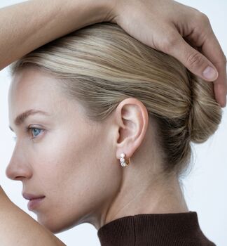 Shikaku Three Stone Huggie Hoop Earrings, 3 of 5