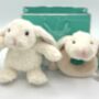 Mini Cream Bunny And Matching Baby Rattle, Gift Bag, thumbnail 1 of 9