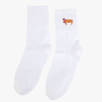 Women's Christmas Highland Cow Embroidered Cotton Ankle Socks Five Pack, 7 of 7