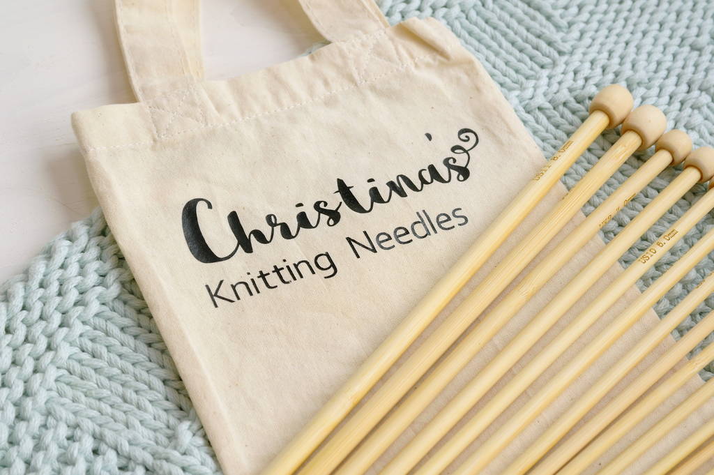 Bamboo Knitting Needles Set In Personalised Bag, 1 of 4