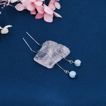 Natural Aquarmarine Beads Threader Earrings, 5 of 9
