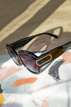 Black Circle Arm Detail Oversize Sunglasses, 2 of 6