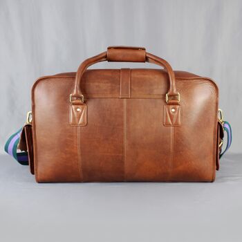 'Oxley' Men's Leather Weekend Holdall Bag In Cognac, 11 of 11