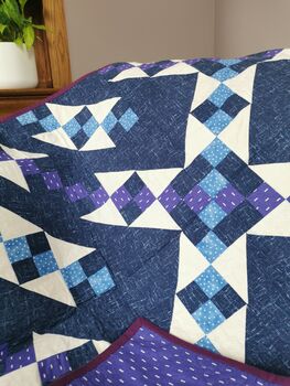 Handmade Patchwork Lap Quilt/Throw, Blues And Purples, 7 of 11