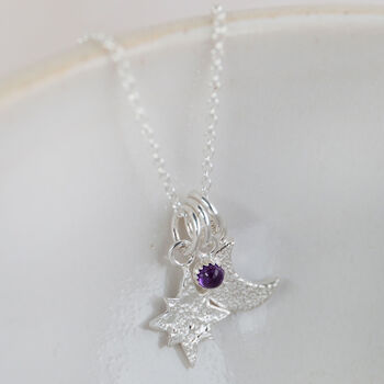 Sterling Silver Birthstone Star And Moon Cluster Pendant, 4 of 7
