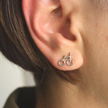 Bicycle Earrings Silver Studs Transport Jewellery, 6 of 7