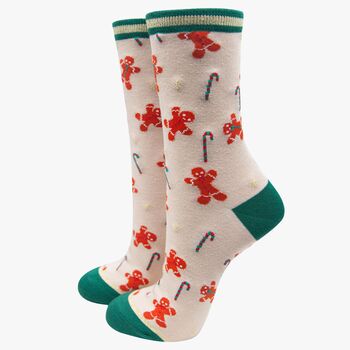 Women's Bamboo Socks Christmas Gingerbread Candy Canes, 2 of 2