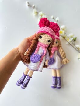 Organic Hand Knitted Doll With Cute Dress For Girls, 6 of 12