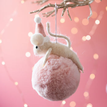 Felt Mouse Pink Pom Pom Bauble, 2 of 3