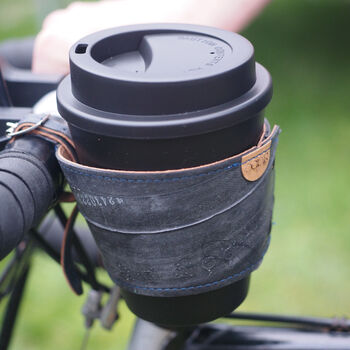 Up Cycled / Recycled Bike Cup Holder Made From Bicycle Inner Tubes And Recycled Leather, 3 of 5
