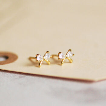 Dainty Gold Plated Bow Stud Earrings, 5 of 6