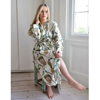 Pineapple And Bluebird Cotton Dressing Gown, 3 of 8
